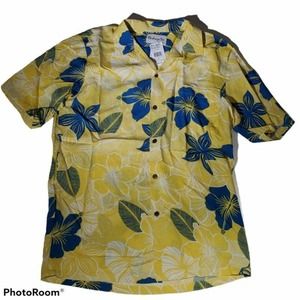 Bishop St Apparel Mens Hawaiian Shirt Yellow Blue Floral Short Sleeve S New